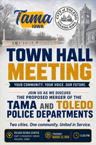 Town hall on future of Tama, Toledo police departments to be held Aug. 27